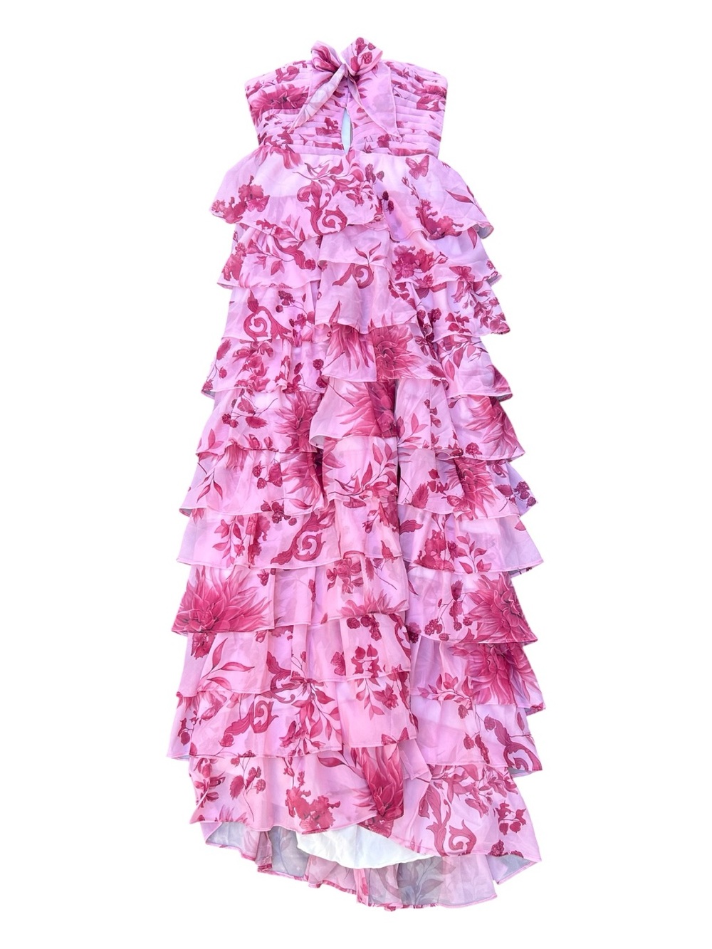 Pink Floral Tiered Ruffle strapless maxi Dress Sz 4 nwt